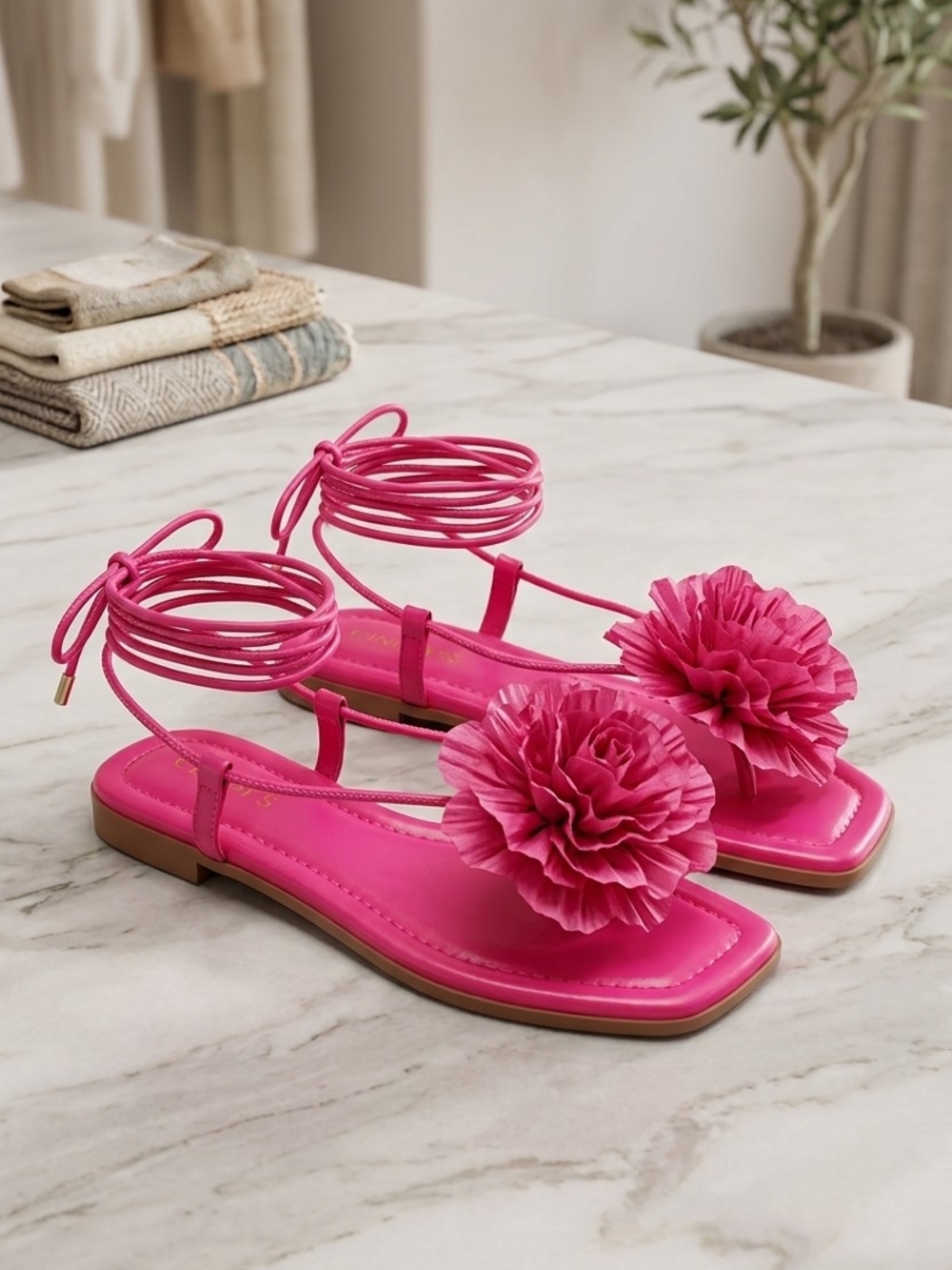 Pink Floral Ankle-Tie Women’s Sandals